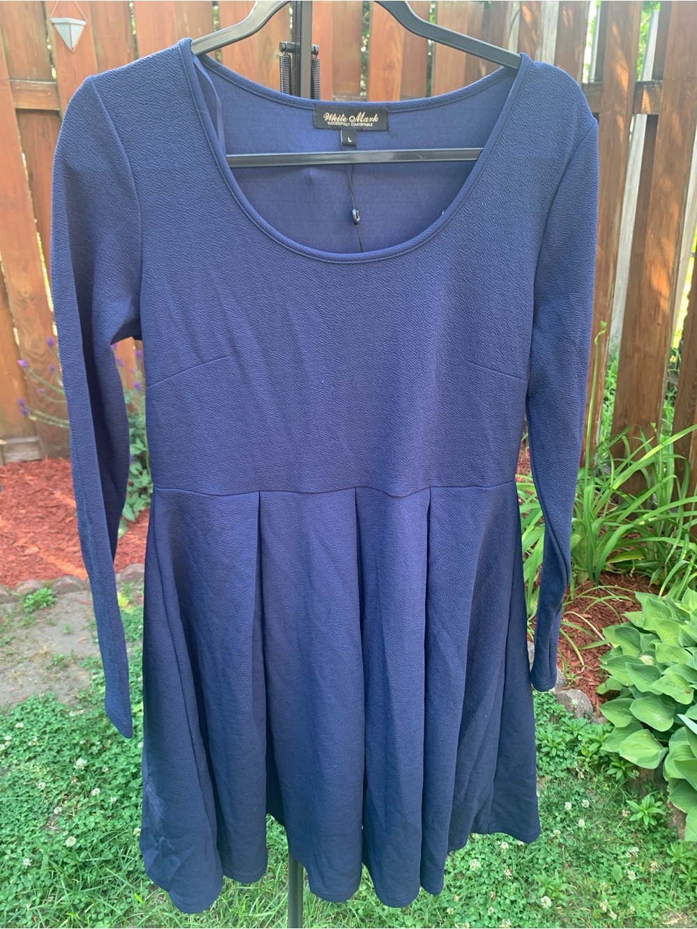 White Mark Navy Long-Sleeve Fit & Flare Dress